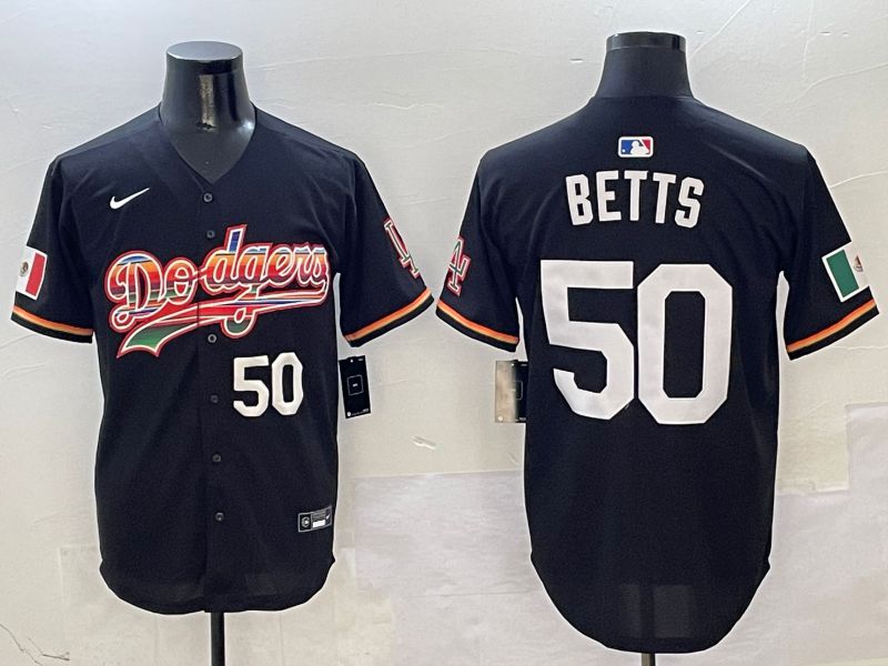Men Los Angeles Dodgers #50 Betts Black rainbow Nike 2025 MLB Jersey style 5
